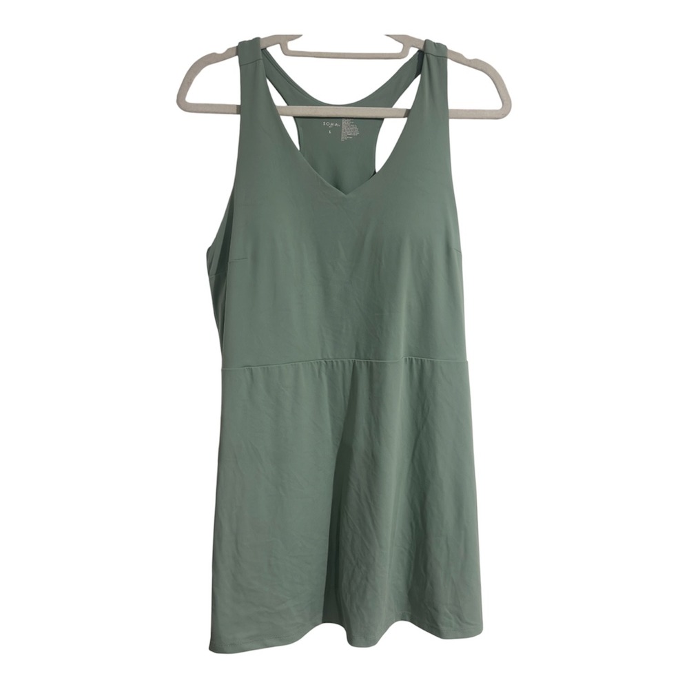 Soma 24/7 Womens Sage Green Active Exercise Dress Built-in Shorts Pockets L